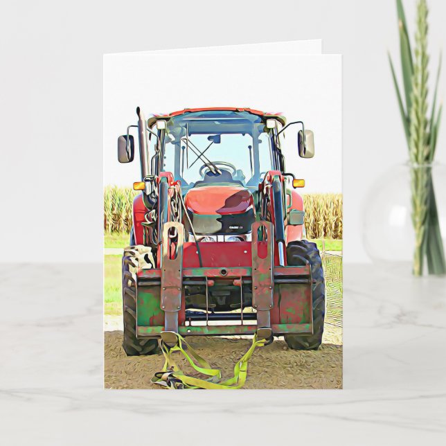 Bonne carte de tracteur rouge anniversaire (Devant)
