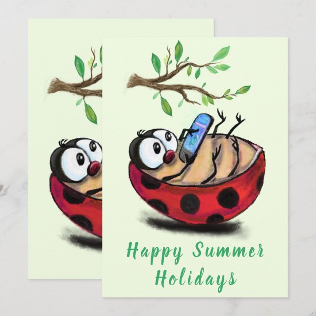 Bonne carte de vacances d'été Ladybug avec télépho (Devant / Derrière)
