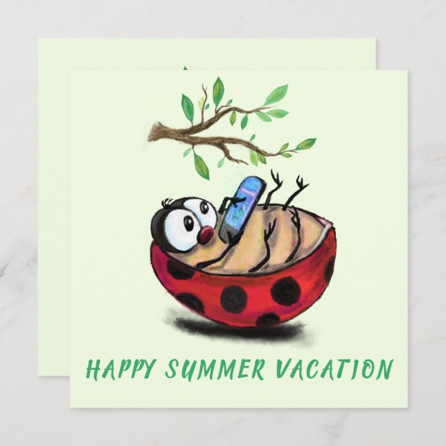 Bonne carte de vacances été Ladybug avec téléphone (Devant / Derrière)