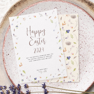 Bonne carte de vacances Pâques aquarelle plat