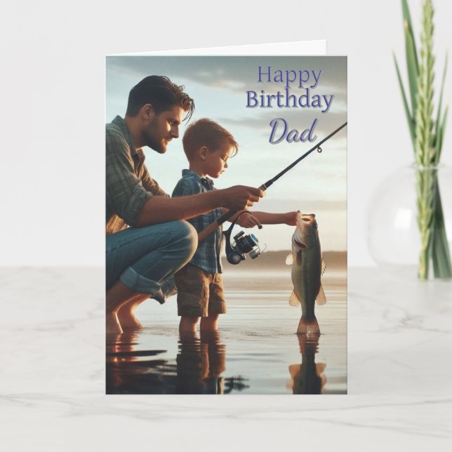 Bonne carte de voeux d'anniversaire papa pêche (Devant)