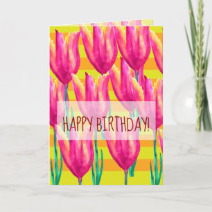 Bonne carte de voeux d'anniversaire, tulipes et li
