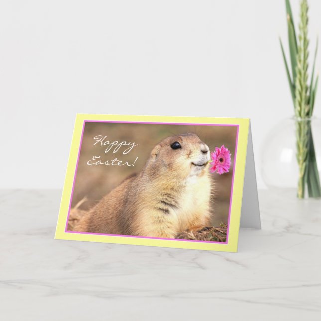 Bonne carte de voeux de chien de Pâques Prairie (Devant)