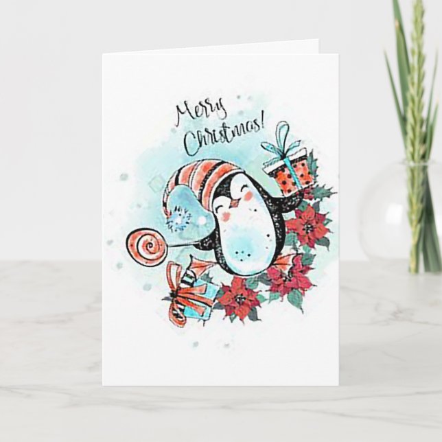 Bonne carte de voeux de Noël Pingouin (Devant)