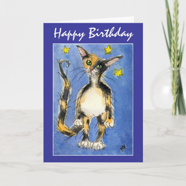 Bonne carte de voeux pour le chat bleu anniversair (Devant)