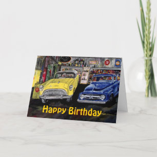 Bonne carte de voiture classique d'anniversaire