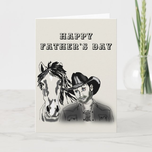 Bonne carte Fête des pères Cowboy et Cheval (Devant)