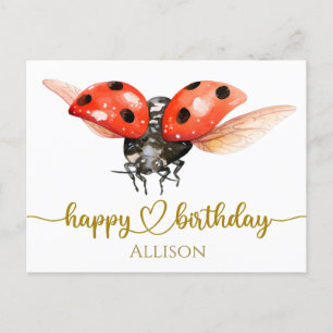 Bonne carte postale d'aquarelle de la coccinelle d