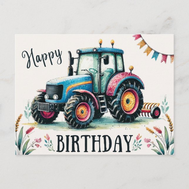 Bonne carte postale du tracteur d'anniversaire (Devant)