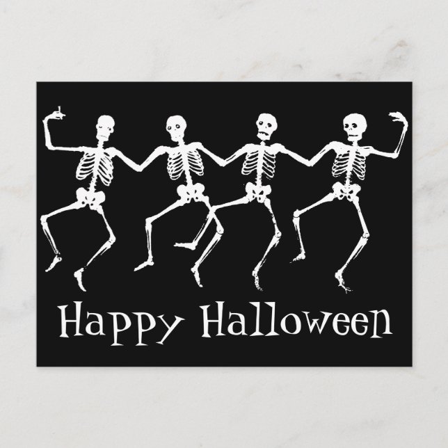 Bonne carte postale Halloween avec Skeletons dansa (Devant)