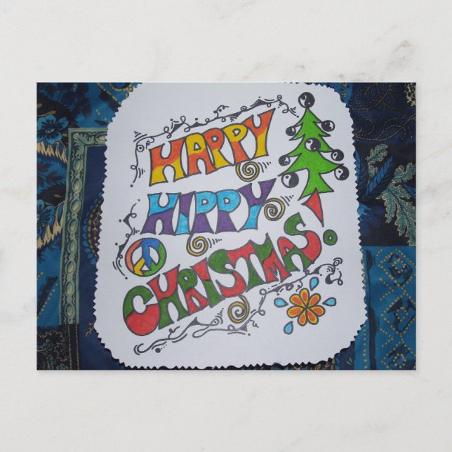 Bonne Carte postale hippy de Noël. (Devant)