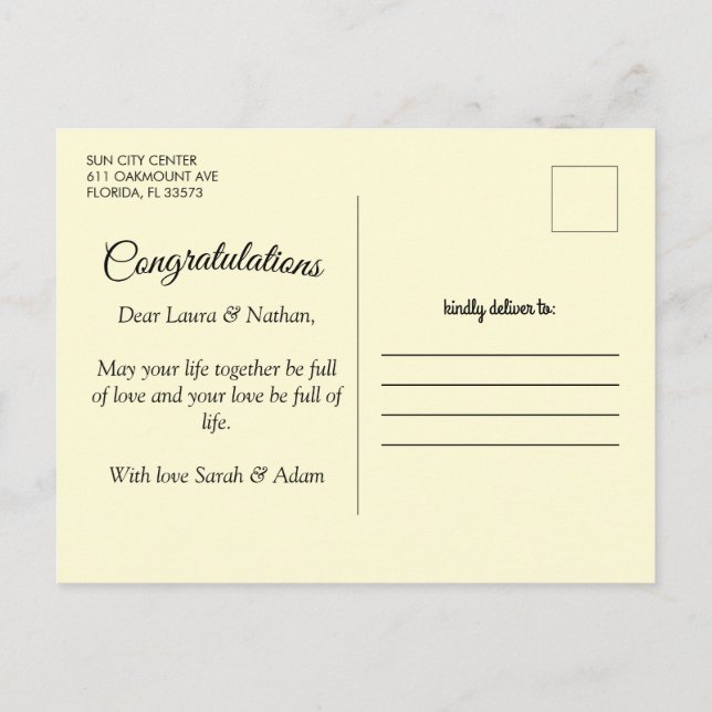 Bonne carte postale mariage (Dos)
