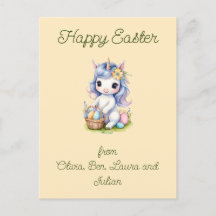 Bonne carte postale Unicorn Pâques mignonne