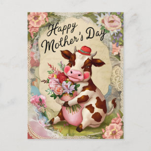 Bonne carte postale Vintage de la vache de fête de