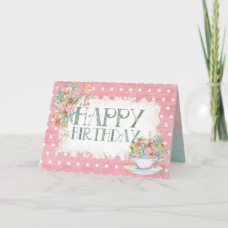 Bonne carte Vintage d'anniversaire Floral Tea Wate