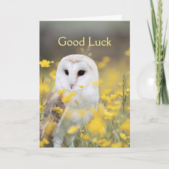 Bonne chance Flower Garden Barn Owl Carte de remer (Devant)
