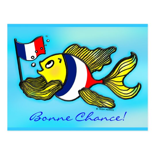 BONNE CHANCE French Flag Fish funny cartoon Postcard