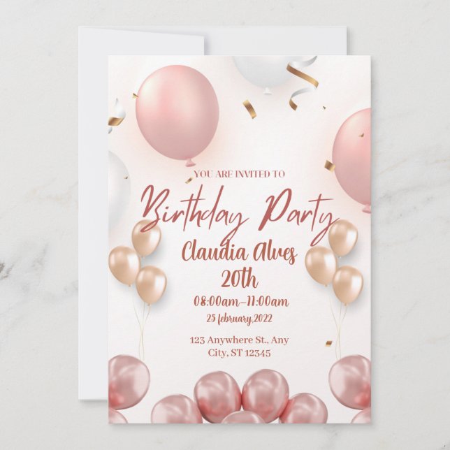 Bonne et élégante invitation à l'anniversaire. (Devant)
