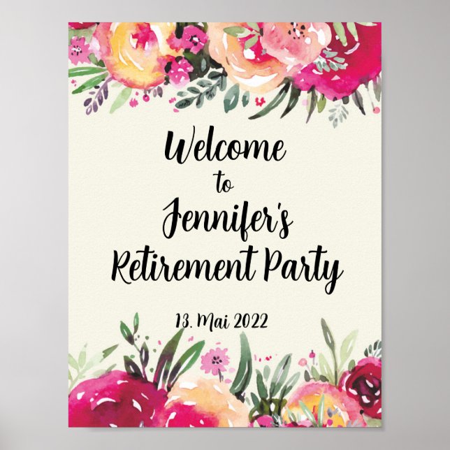 Bonne fête de retraite Affiche de bienvenue floral (Devant)