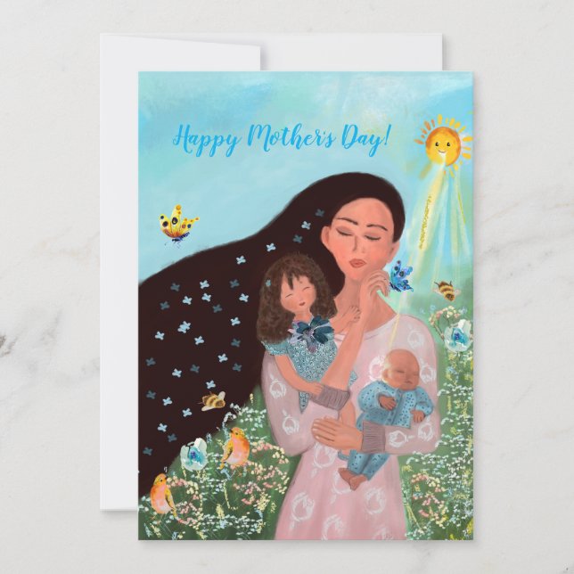 Bonne fête des mères avec les enfants Carte (Devant)