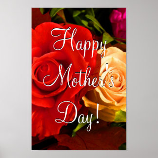 Bonne fête des mères Poster rouge rose jaune