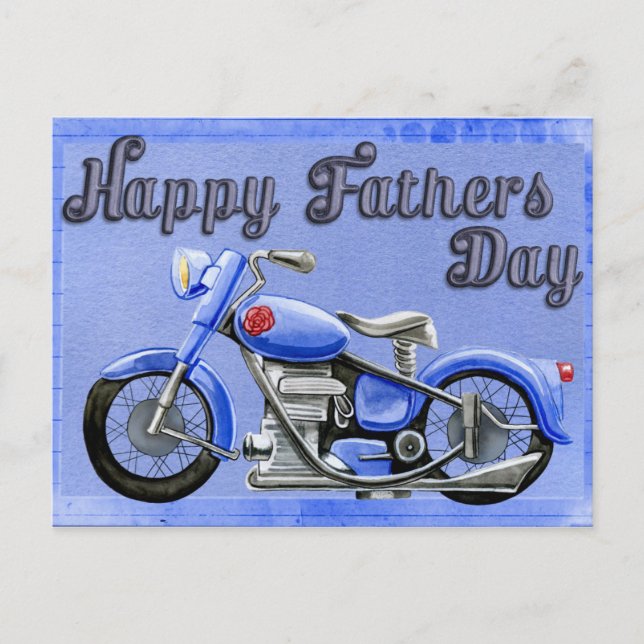 Bonne fête des pères carte postale moto sur bleu (Devant)