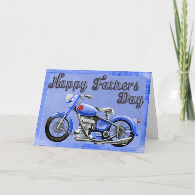 Bonne fête des pères moto bleu carte de voeux (Devant)