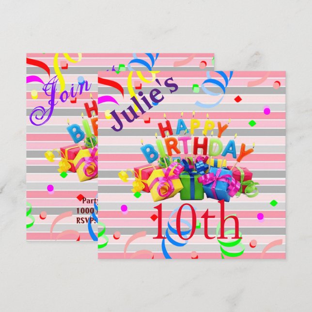 Bonne fiche d'invitation de carte d'anniversaire (Devant / Derrière)