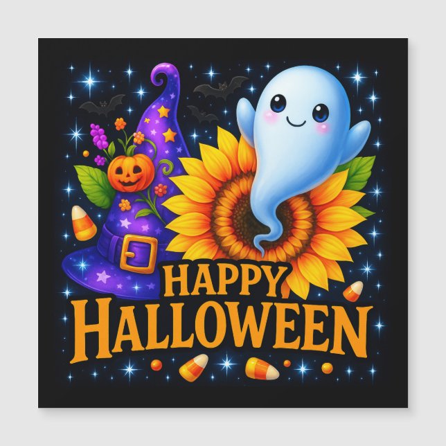 Bonne Halloween Friendly Ghost Carte magnétique (Devant)