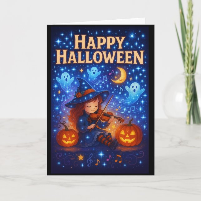 Bonne Halloween mignonne carte de voeux de sorcièr (Devant)