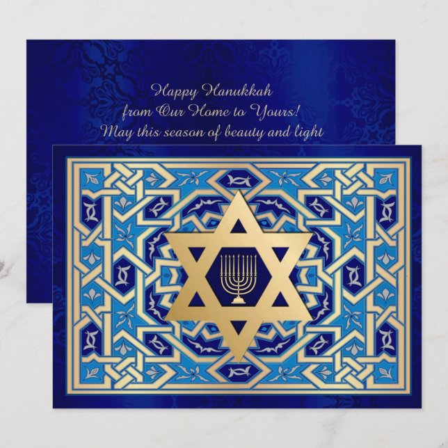 Bonne Hanoukka. Cartes Star of David et Menorah (Devant / Derrière)
