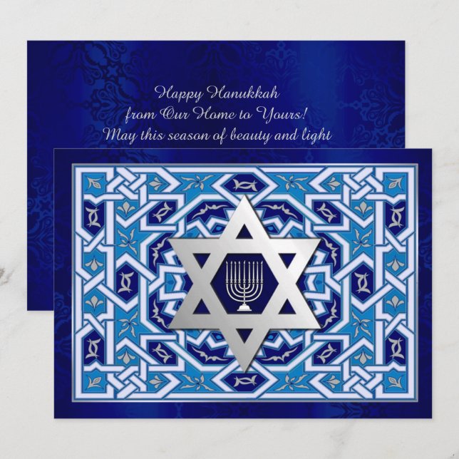 Bonne Hanoukka. Cartes Star of David et Menorah (Devant / Derrière)