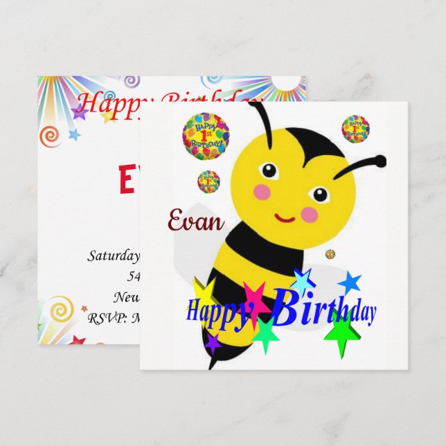 Bonne invitation carte d'anniversaire Bumblebee (Devant / Derrière)