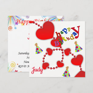 Bonne invitation carte d'anniversaire Red Hearts