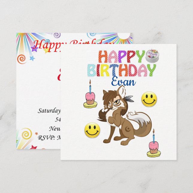 Bonne invitation carte d'anniversaire Wolf (Devant / Derrière)