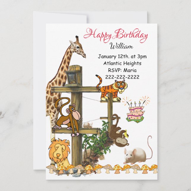Bonne invitation d'anniversaire Animaux sauvages (Devant)