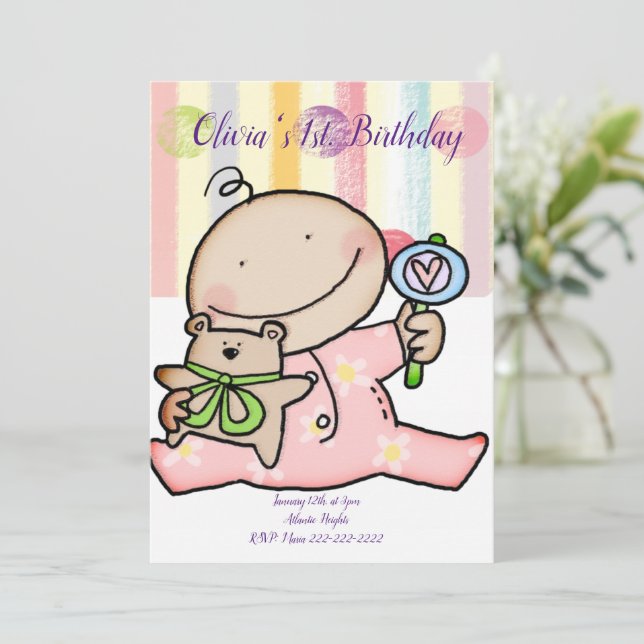 Bonne Invitation d'anniversaire Bébé fille (Debout devant)