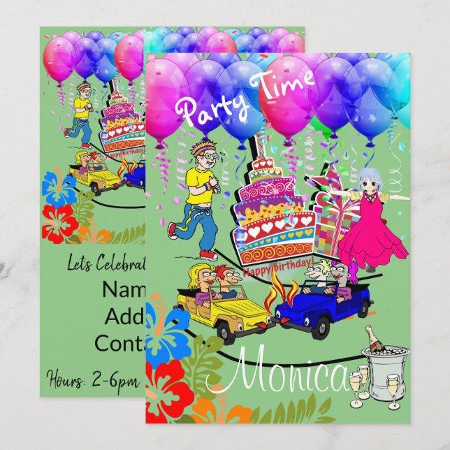 Bonne invitation d'anniversaire sur la colline (Devant / Derrière)