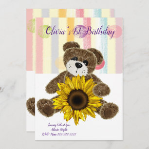 Bonne Invitation d'anniversaire Teddy Bear Pastel