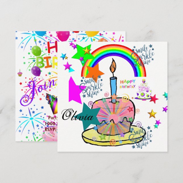 Bonne invitation de carte d'anniversaire (Devant / Derrière)