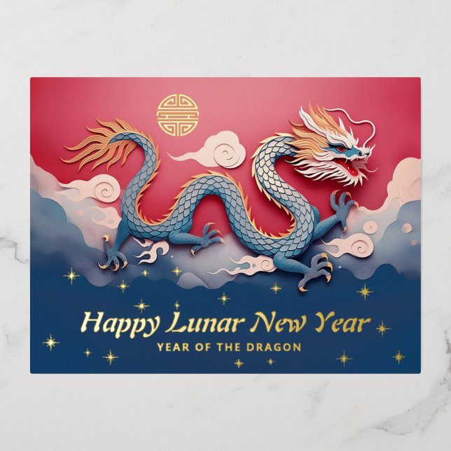Bonne Lunaire Nouvel An Dragon Foil Carte postale (Recto)