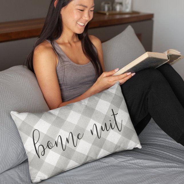 Bonne Nuit | Grey & White Lumbar Pillow (Creator Uploaded)