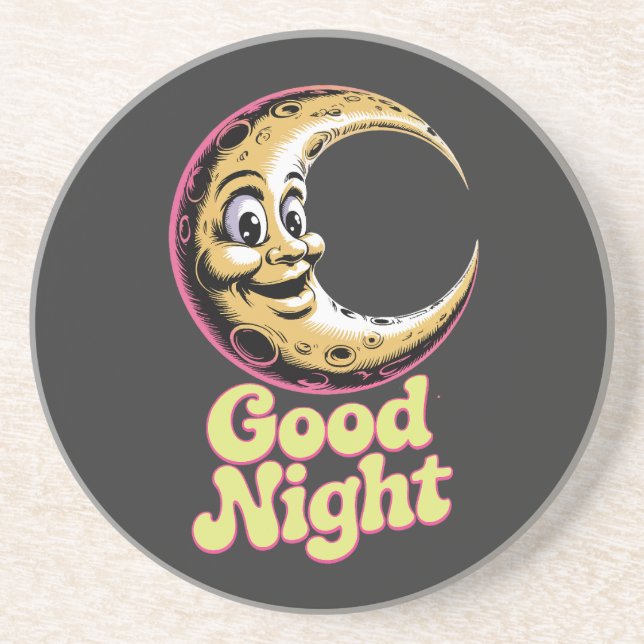 Bonne nuit Retro Moon Dessous de verre en grès (Devant)