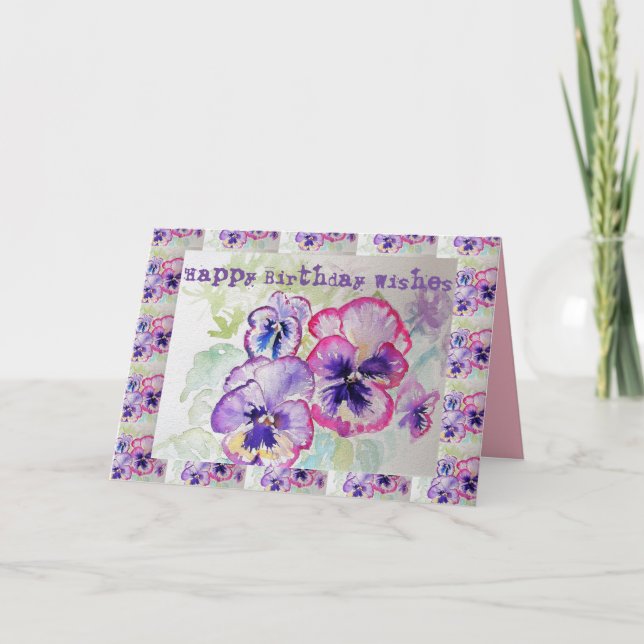 Bonne Pansies d'Anniversaire Carte de voeux aquare (Devant)