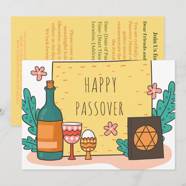 Bonne Pâque| Belle Invitation Seder Pesach (Devant / Derrière)