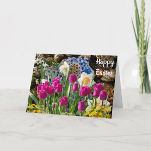 Bonne Pâques Pink Tulip Carte de vacances pliée