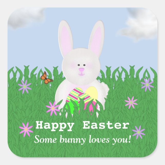 Bonne Pâques : Un Petit Lapin Vous Aime Stickers (Devant)