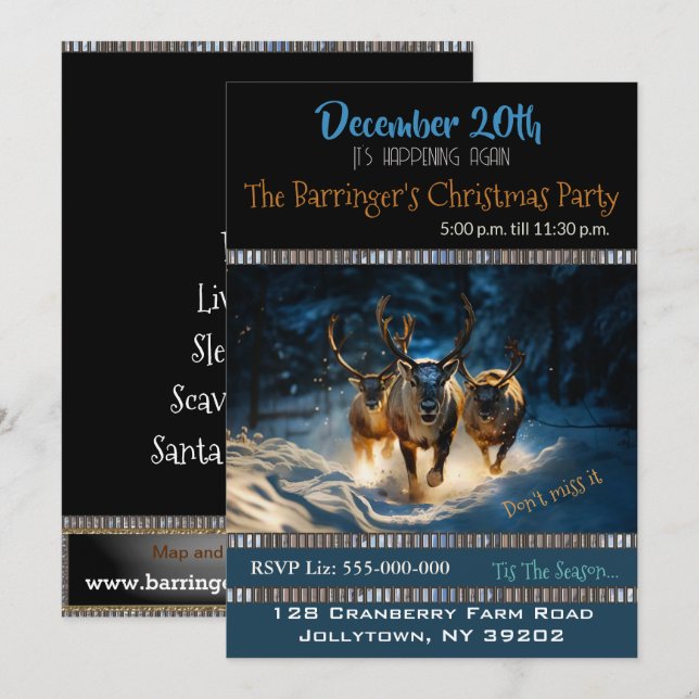 Bonne Reindeer Fête Invitation (Devant / Derrière)