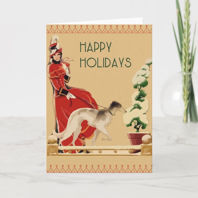 Bonnes fêtes carte de Noël de barzoï (Devant)