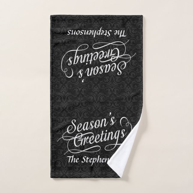 Bonnes Fêtes Damask noir et blanc remorque main (Serviette à main)